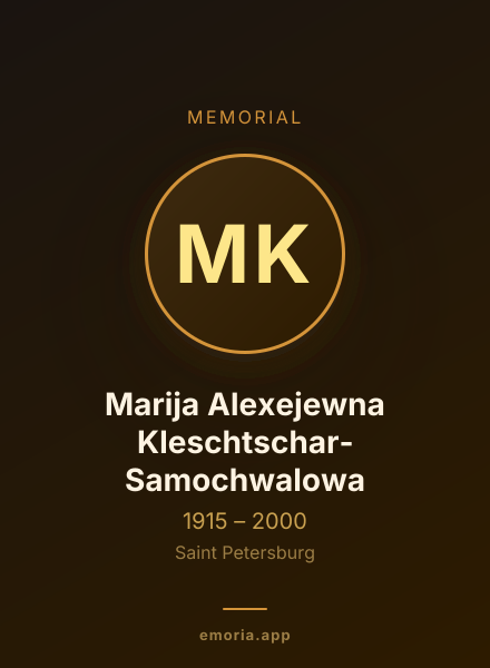 Memorial portrait of Marija Alexejewna Kleschtschar-Samochwalowa