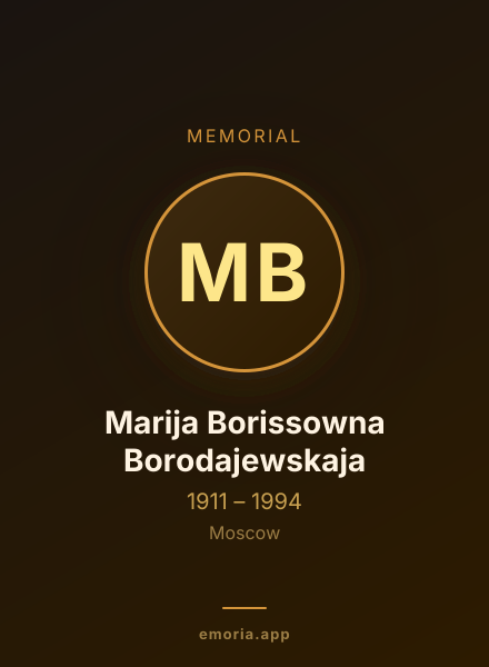 Memorial portrait of Marija Borissowna Borodajewskaja