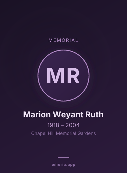 Memorial portrait of Marion Weyant Ruth