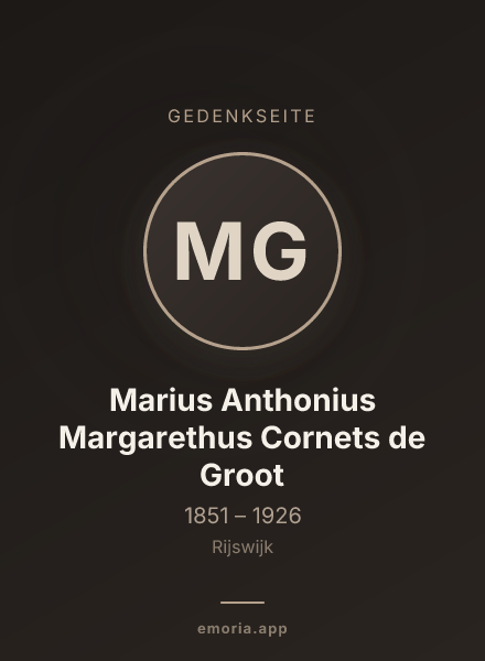 Gedenkportrait von Marius Anthonius Margarethus Cornets de Groot