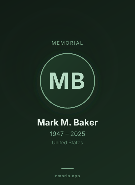 Memorial portrait of Mark M. Baker