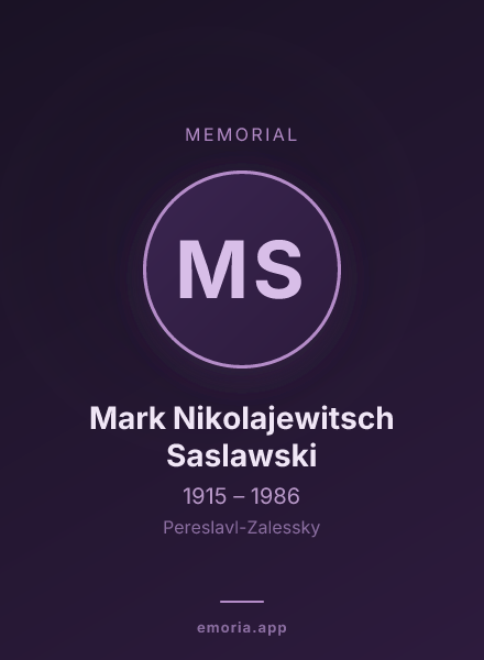 Memorial portrait of Mark Nikolajewitsch Saslawski