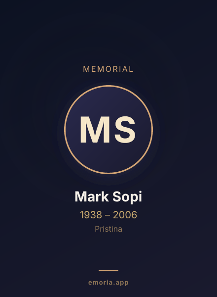 Memorial portrait of Mark Sopi