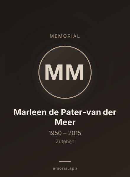 Memorial portrait of Marleen de Pater-van der Meer