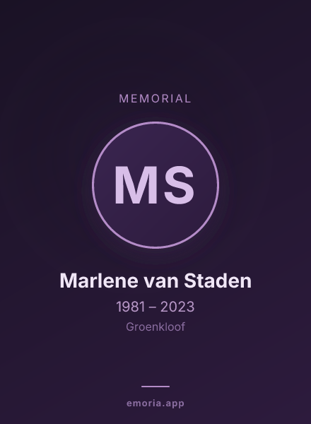 Memorial portrait of Marlene van Staden