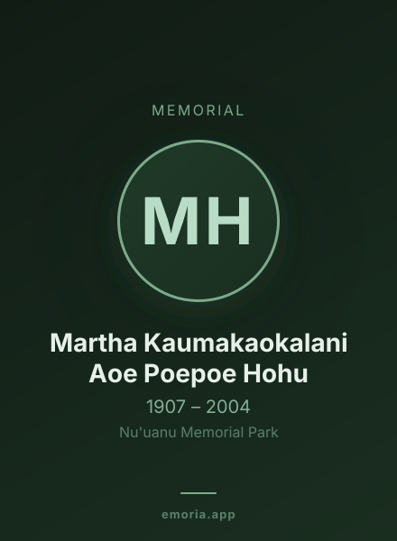 Memorial portrait of Martha Kaumakaokalani Aoe Poepoe Hohu