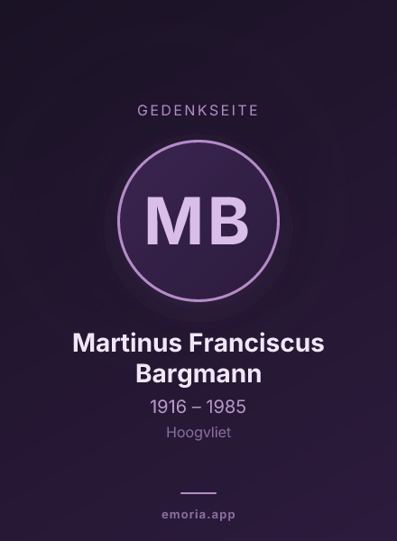 Gedenkportrait von Martinus Franciscus Bargmann