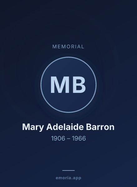 Memorial portrait of Mary Adelaide Barron