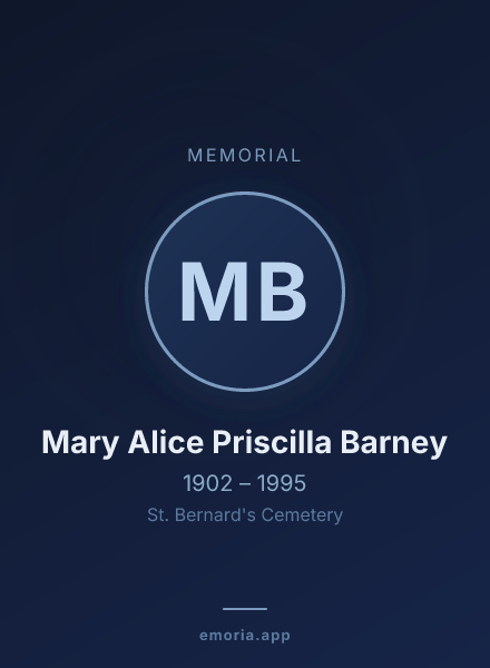 Memorial portrait of Mary Alice Priscilla Barney