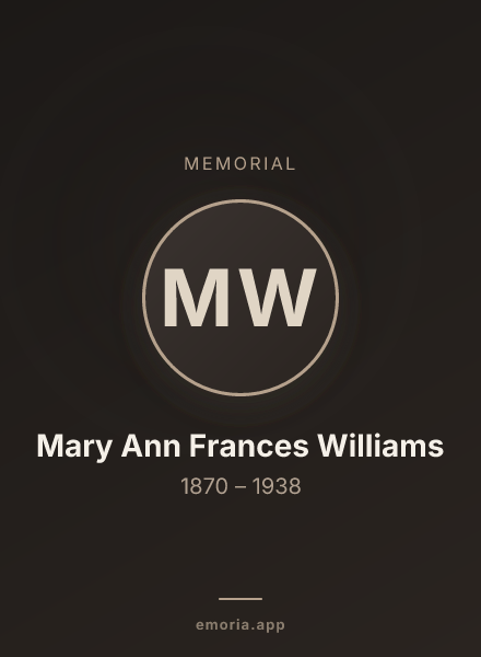 Memorial portrait of Mary Ann Frances Williams