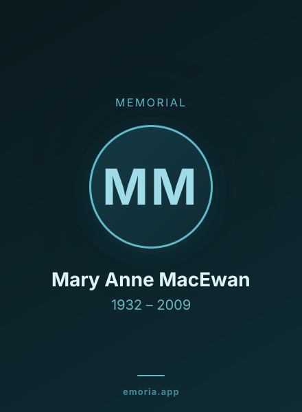 Memorial portrait of Mary Anne MacEwan