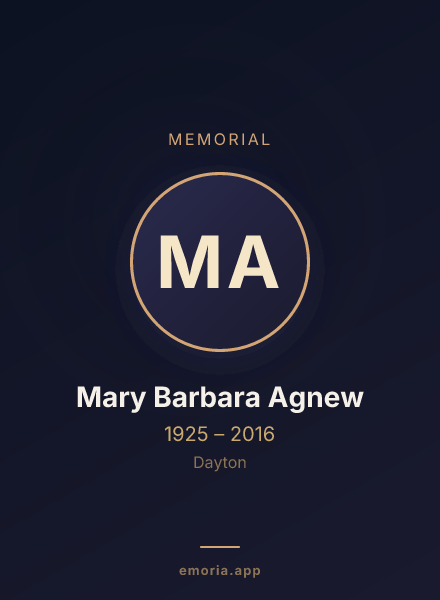 Memorial portrait of Mary Barbara Agnew