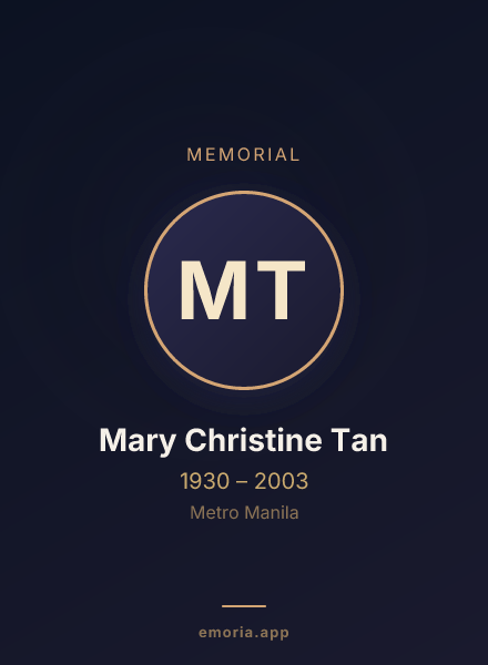 Memorial portrait of Mary Christine Tan