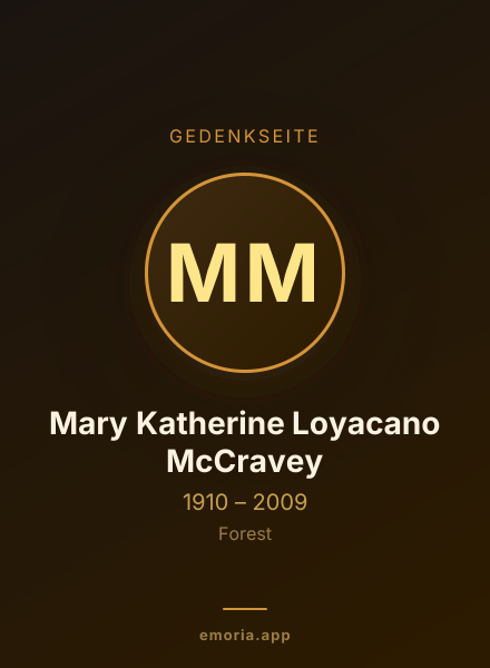 Gedenkportrait von Mary Katherine Loyacano McCravey
