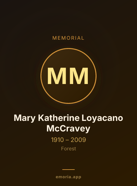 Memorial portrait of Mary Katherine Loyacano McCravey