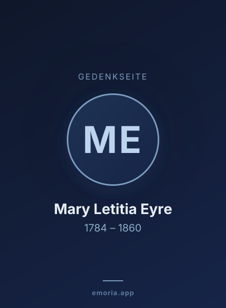 Gedenkportrait von Mary Letitia Eyre