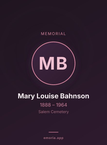 Memorial portrait of Mary Louise Bahnson