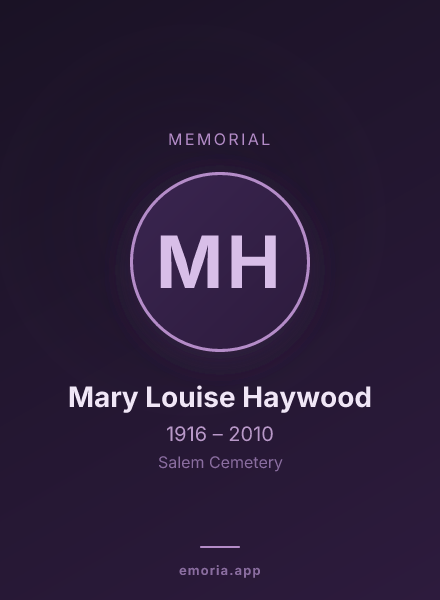 Memorial portrait of Mary Louise Haywood