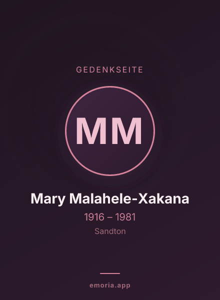 Gedenkportrait von Mary Malahele-Xakana