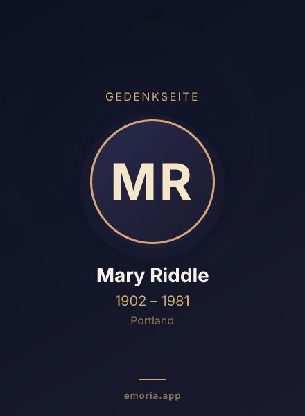 Gedenkportrait von Mary Riddle