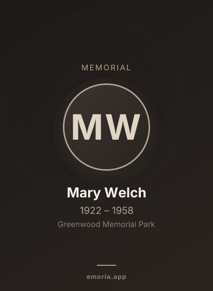 Memorial portrait of Mary Welch