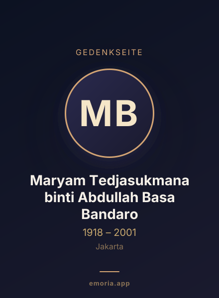 Gedenkportrait von Maryam Tedjasukmana binti Abdullah Basa Bandaro