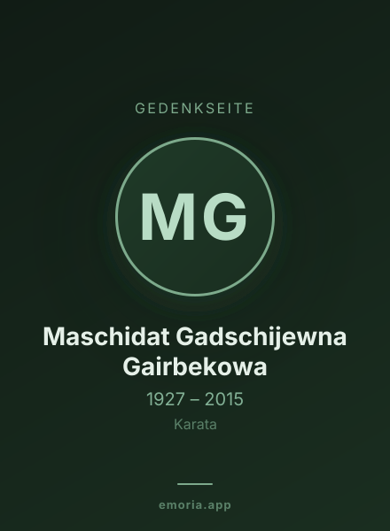 Gedenkportrait von Maschidat Gadschijewna Gairbekowa