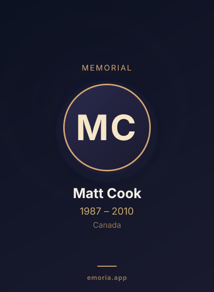 Memorial portrait of Matt Cook