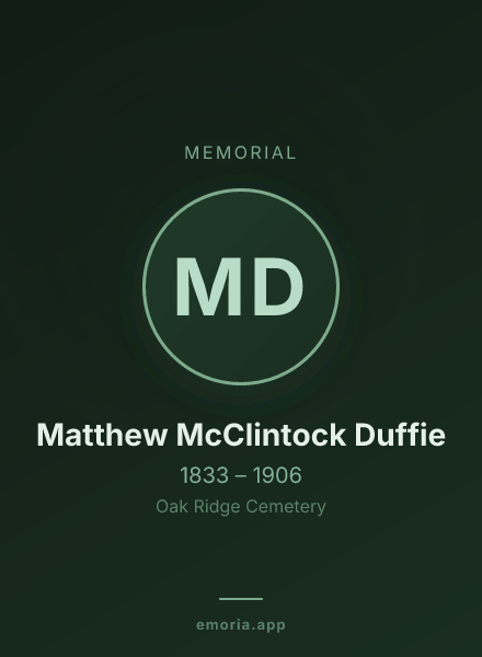 Memorial portrait of Matthew McClintock Duffie