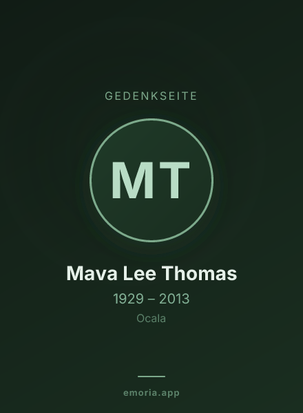 Gedenkportrait von Mava Lee Thomas