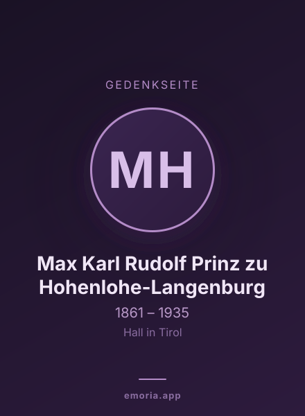 Gedenkportrait von Max Karl Rudolf Prinz zu Hohenlohe-Langenburg
