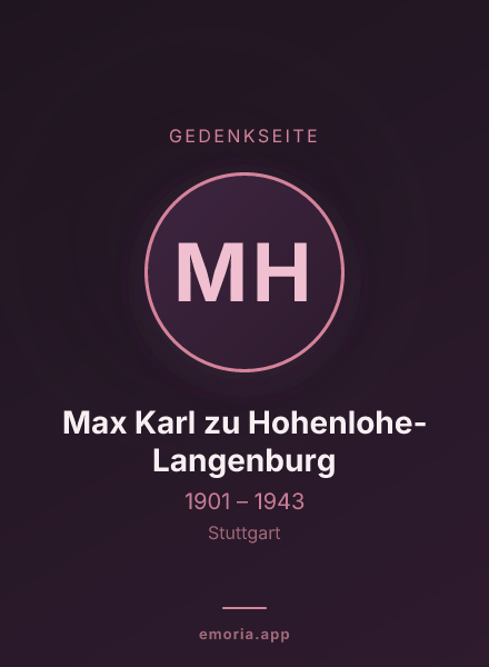 Gedenkportrait von Max Karl zu Hohenlohe-Langenburg