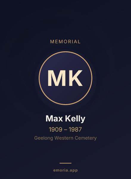 Memorial portrait of Max Kelly