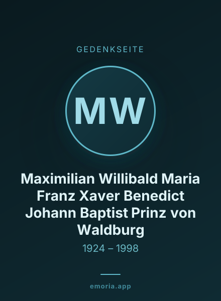 Gedenkportrait von Maximilian Willibald Maria Franz Xaver Benedict Johann Baptist Prinz von Waldburg