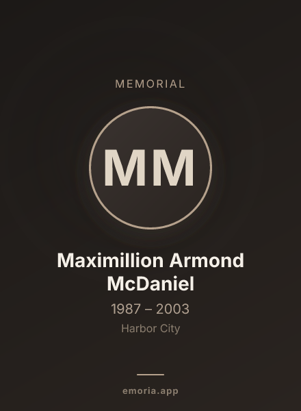 Memorial portrait of Maximillion Armond McDaniel
