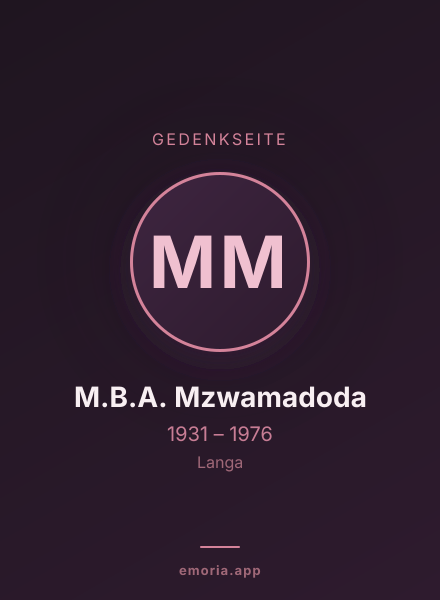 Gedenkportrait von M.B.A. Mzwamadoda