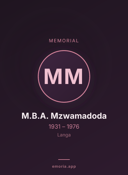 Memorial portrait of M.B.A. Mzwamadoda
