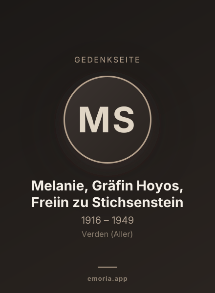 Gedenkportrait von Melanie, Gräfin Hoyos, Freiin zu Stichsenstein
