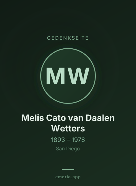 Gedenkportrait von Melis Cato van Daalen Wetters
