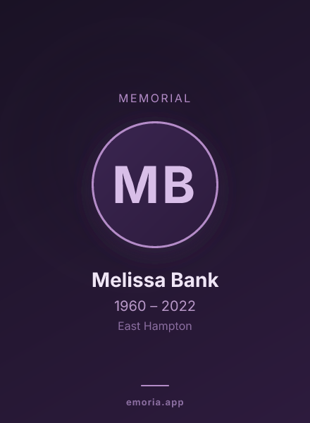 Memorial portrait of Melissa Bank