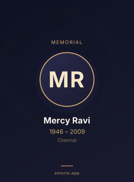 Memorial portrait of Mercy Ravi