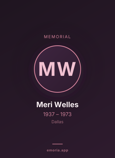 Memorial portrait of Meri Welles