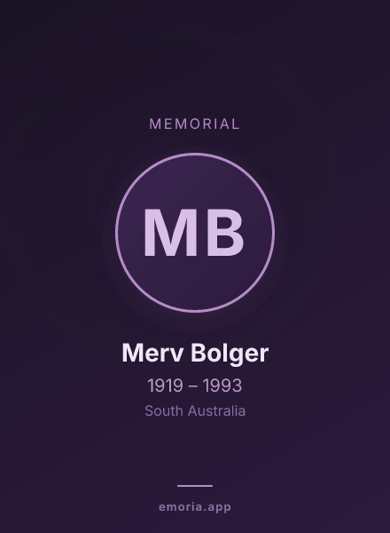 Memorial portrait of Merv Bolger