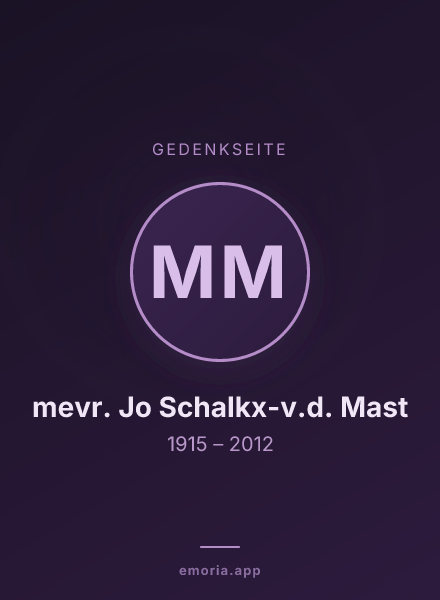 Gedenkportrait von mevr. Jo Schalkx-v.d. Mast