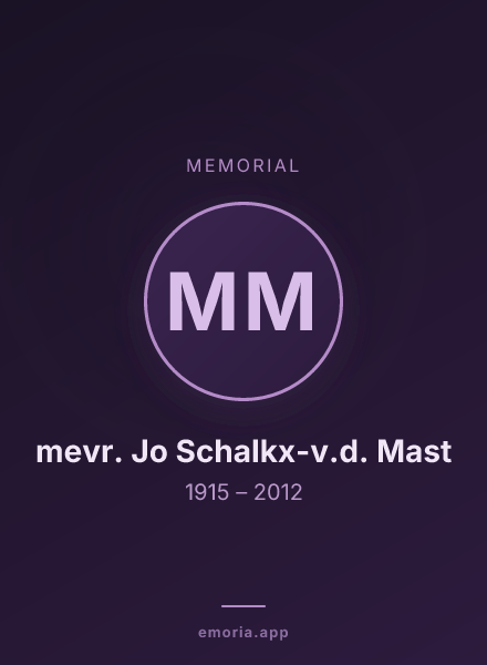 Memorial portrait of mevr. Jo Schalkx-v.d. Mast