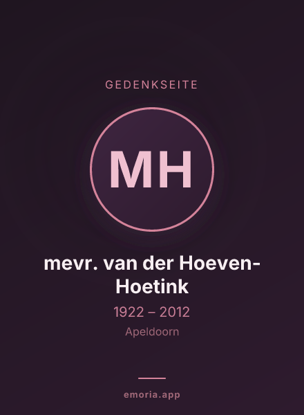Gedenkportrait von mevr. van der Hoeven-Hoetink