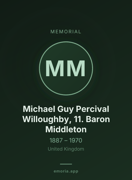 Memorial portrait of Michael Guy Percival Willoughby, 11. Baron Middleton