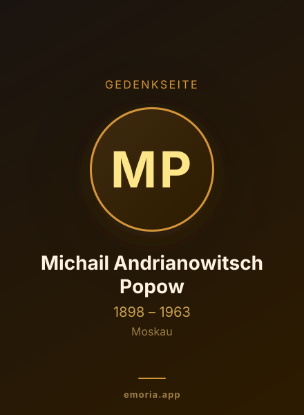 Gedenkportrait von Michail Andrianowitsch Popow