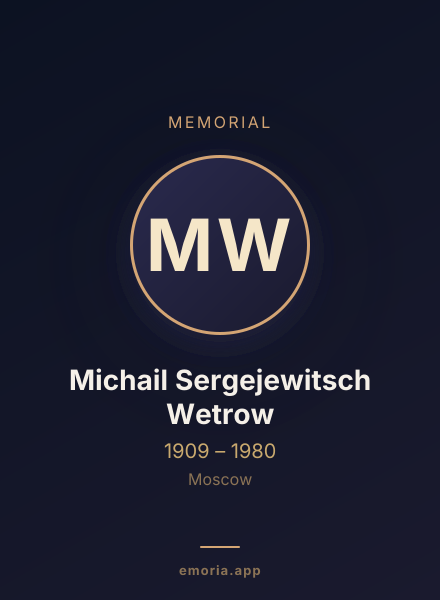Memorial portrait of Michail Sergejewitsch Wetrow
