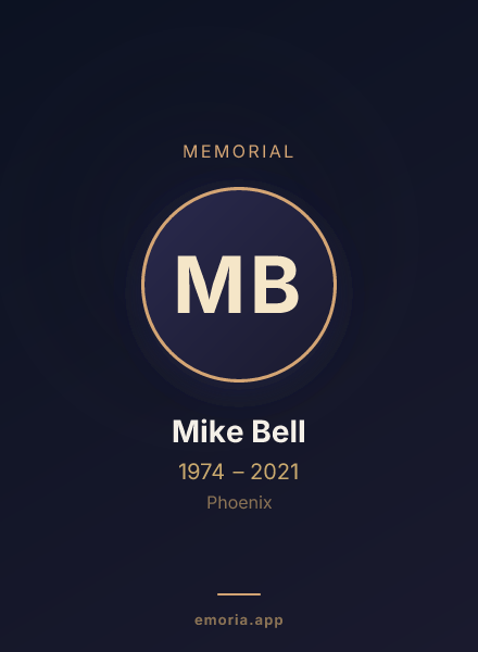 Memorial portrait of Mike Bell